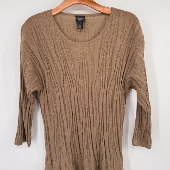 Chicos 2 Travelers Collection Metallic gold textured Knit Sweater Size Large - Picture 4 of 14